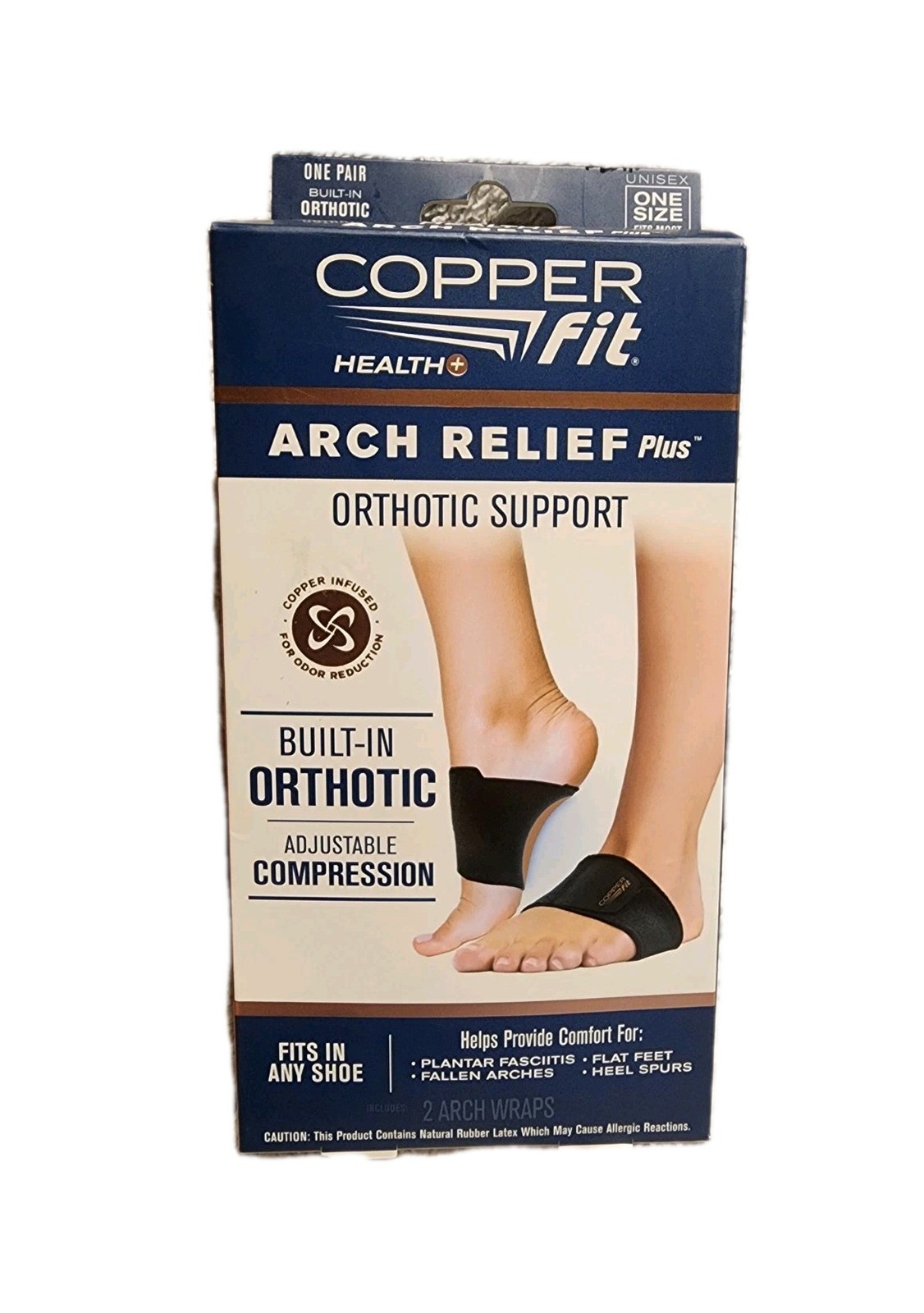 Copper Fit Health Arch Relief Adjustable Compression Wraps Built-In Orthotic New