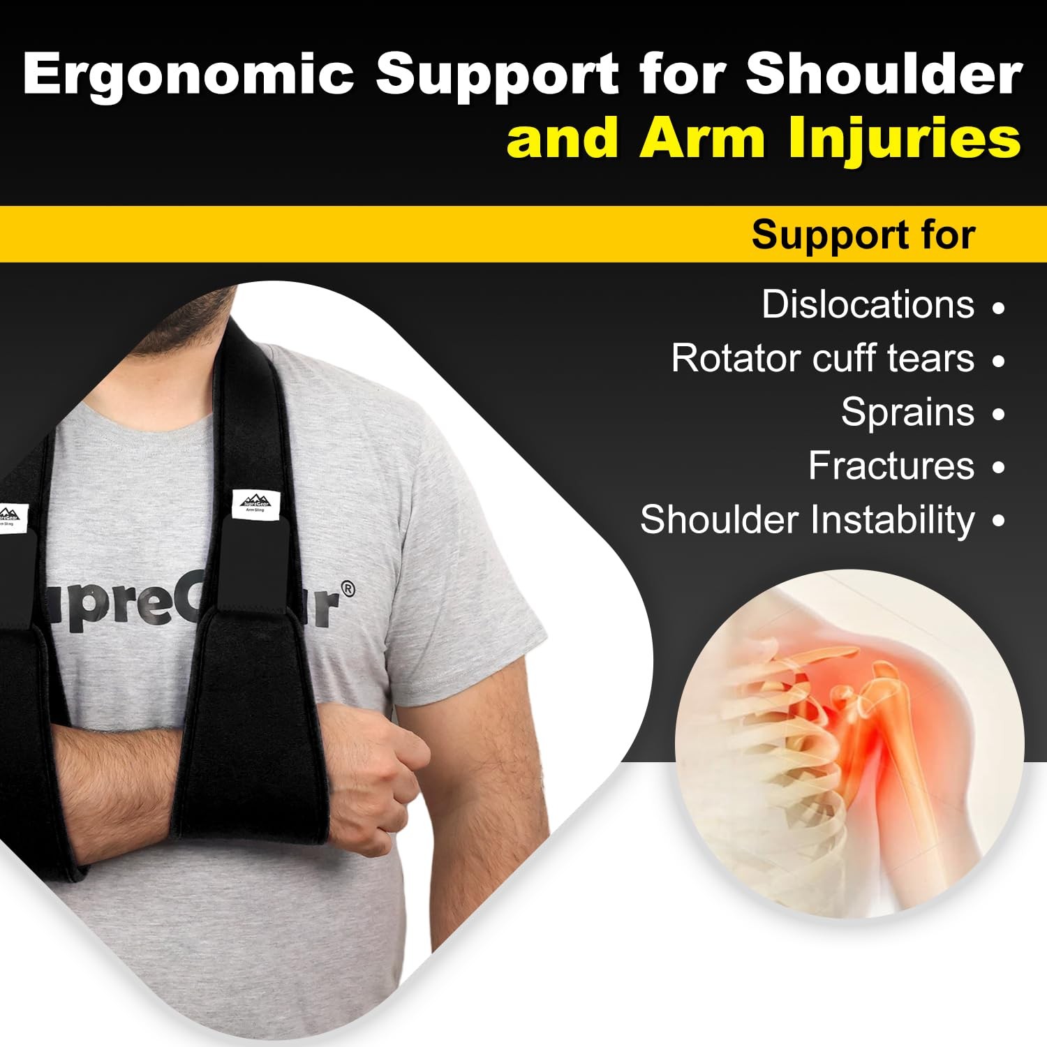 Black Left Right Arm Sling Shoulder Immobilizer Rotator Cuff Brace Men