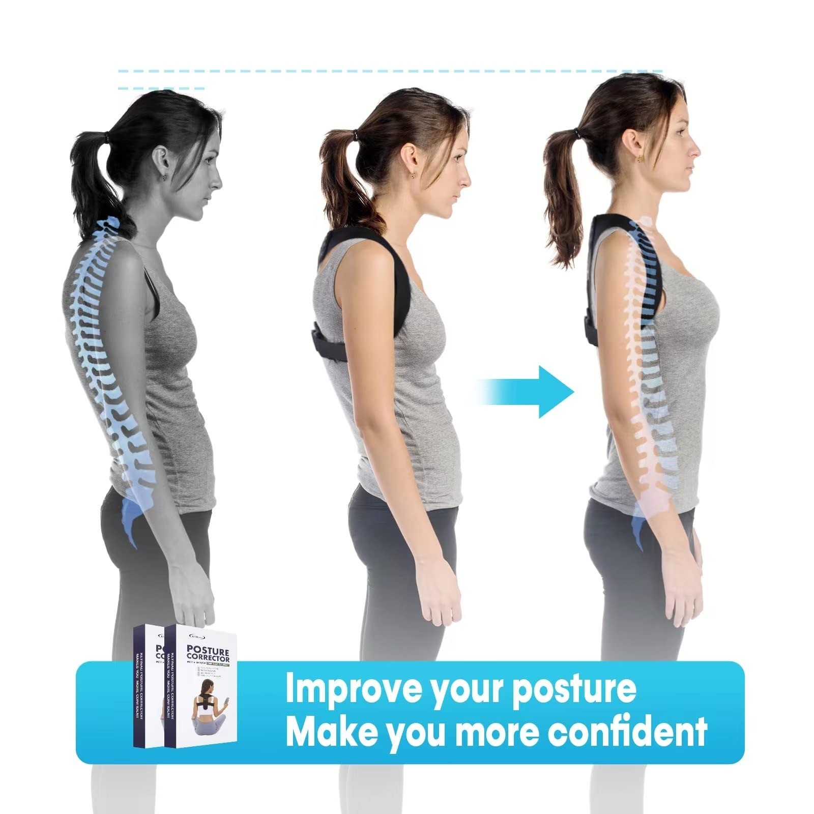 Alsoay Posture Corrector for Women and Men, Back Brace Adjustable Upper Posture