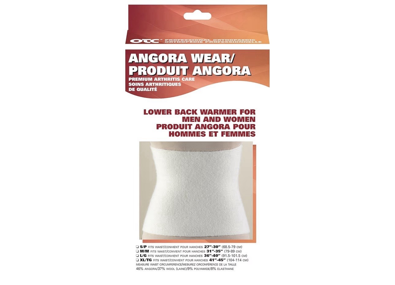 OTC Back Warmer Angora Arthritis Relief, White, Medium