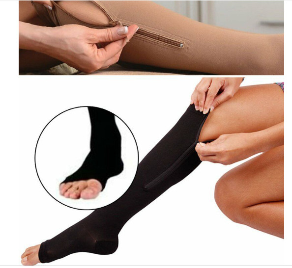 1 PAIRS -Compression Support Socks Wide Calf Plus Size Knee High Open Toe Unisex