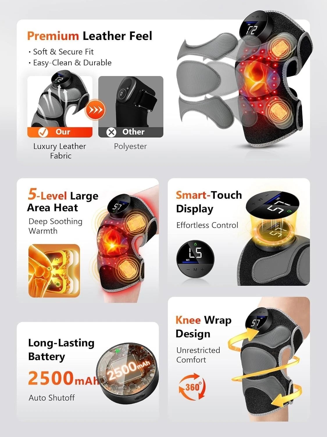 Targeted Knee Brace with 4 Massage Areas & Red Light Therapy – Cord-Free Relief