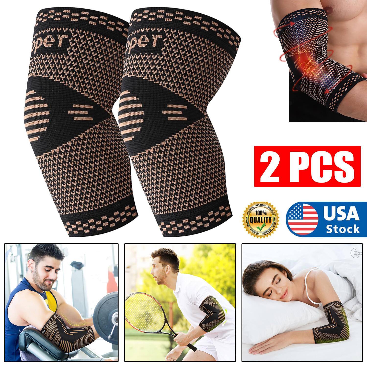 Copper Elbow Brace Compression Sleeve Elbow Brace Tendinitis Arm Support Sleeve