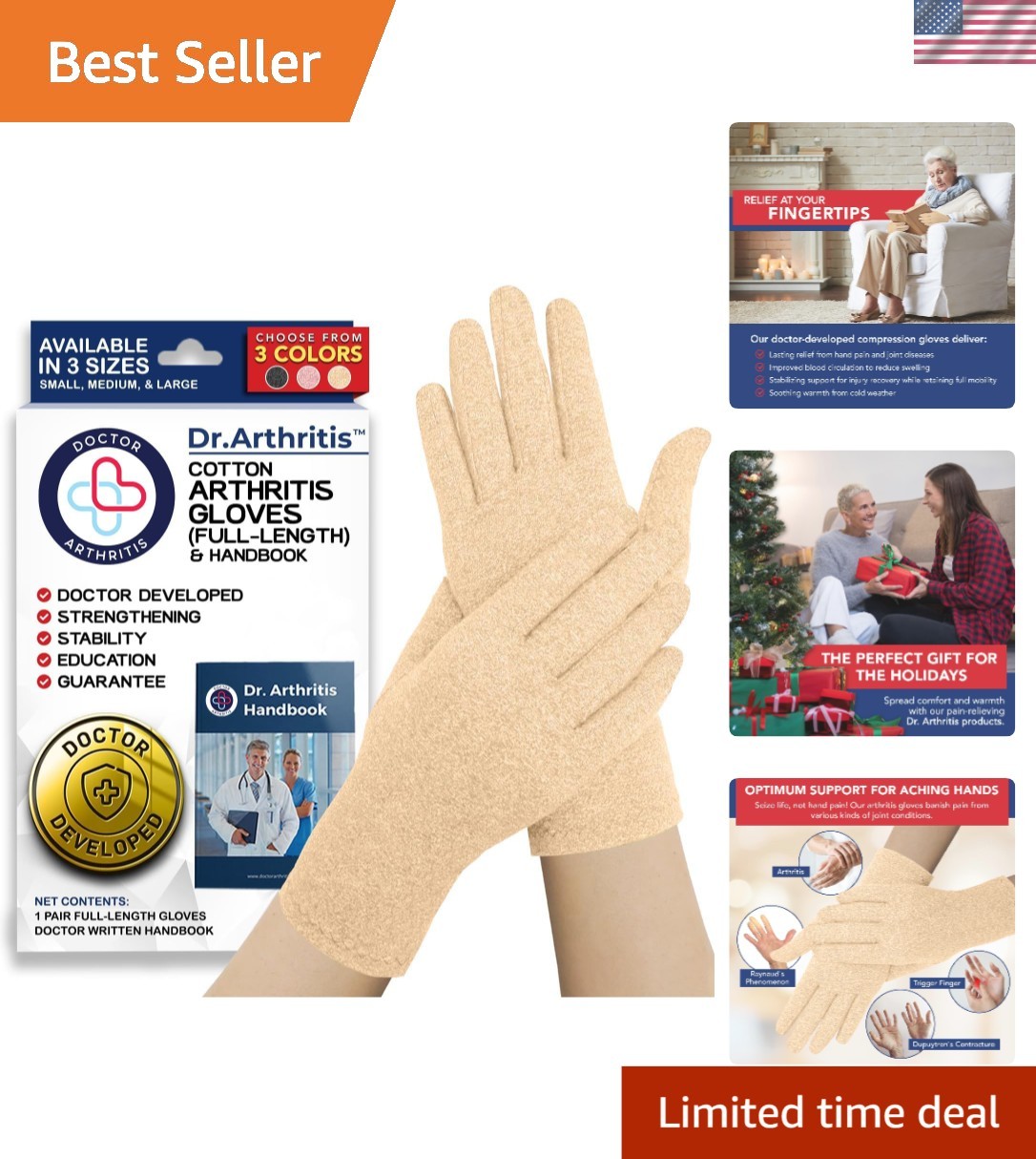 High-Stretch Cotton Compression Gloves for Cold Hands & Pain Relief, Small Size