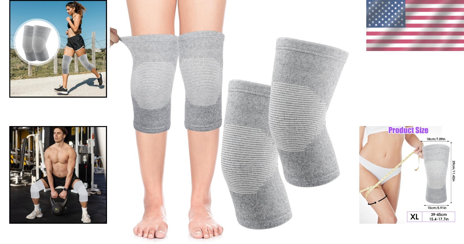 Bamboo Charcoal Knee Sleeve – Elastic Compression Brace for Pain Relief, XL