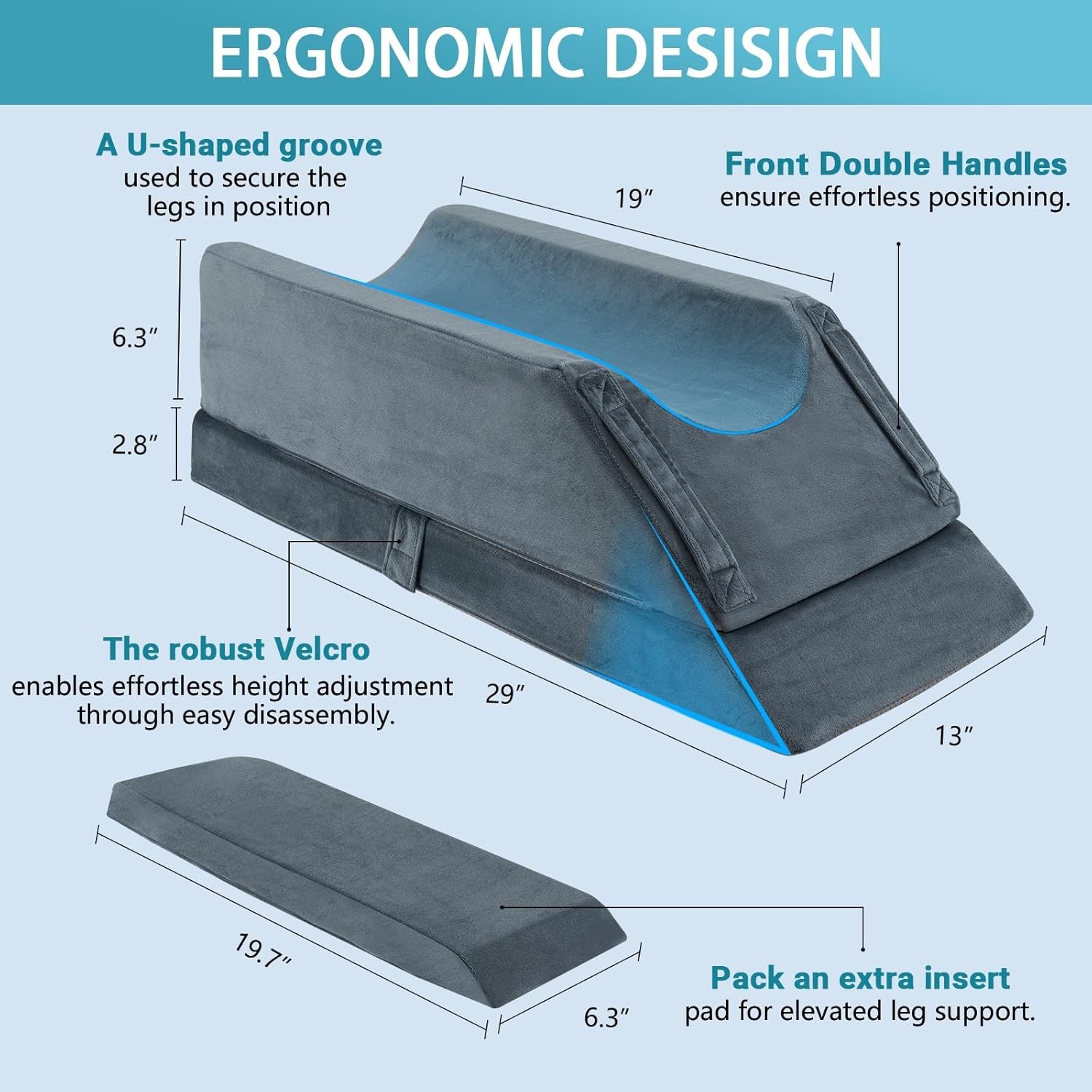 Memory Foam Leg Elevation Pillow – Post-Surgery, Knee and Ankle Injuries, Swe…