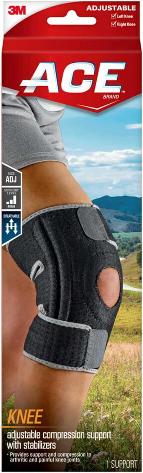 ACE Brand Adjustable Knee Brace with Side Stabilizers Provides Support & Compres