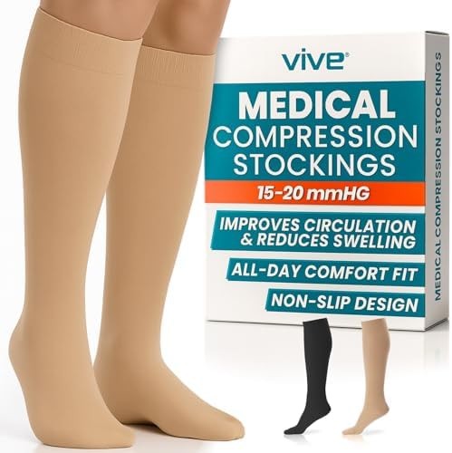 Vive Knee High Compression Socks for Women & Men – 15-20mmHg Medical Support …