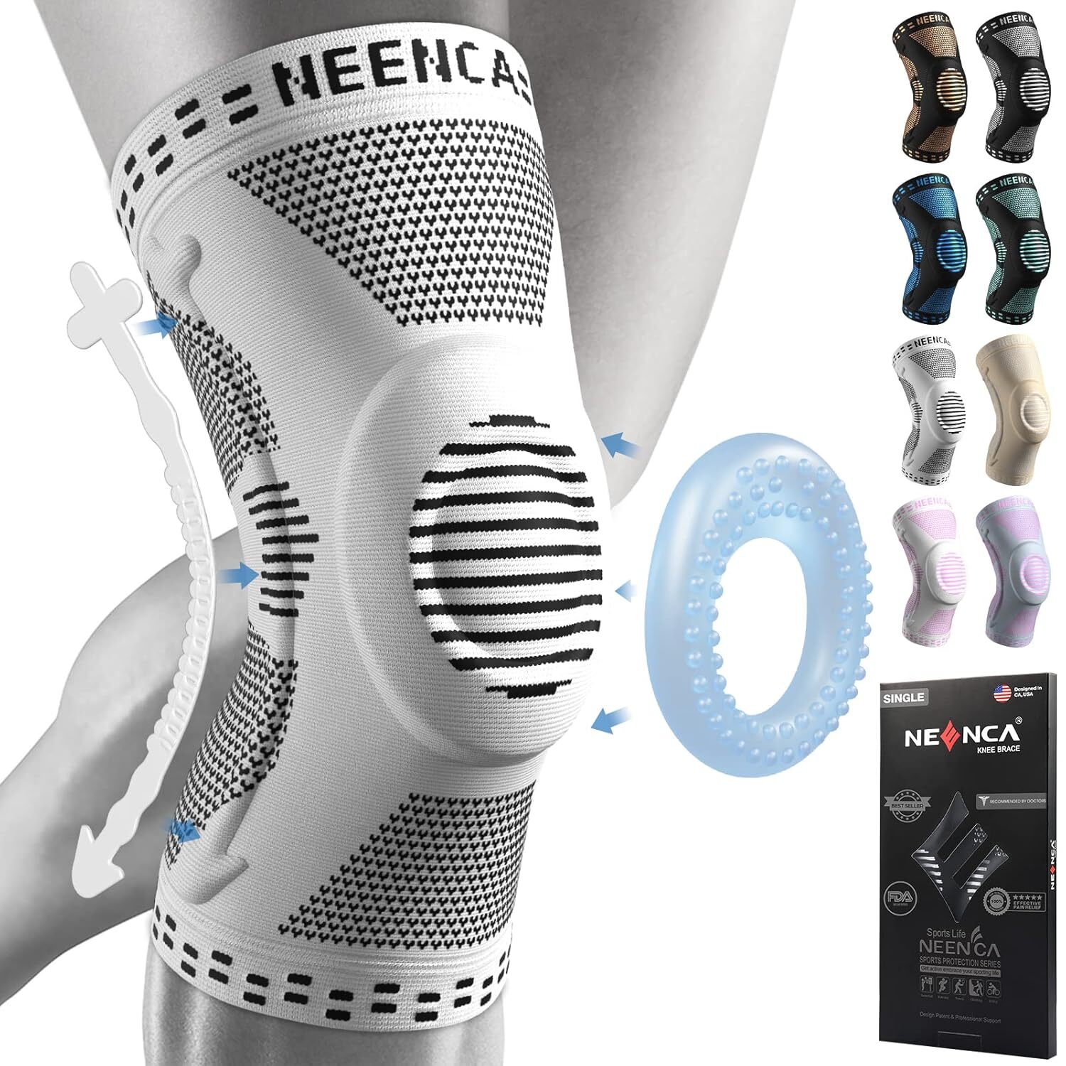 NEENCA Professional Knee Brace for Pain Relief, Medical Large, Gray