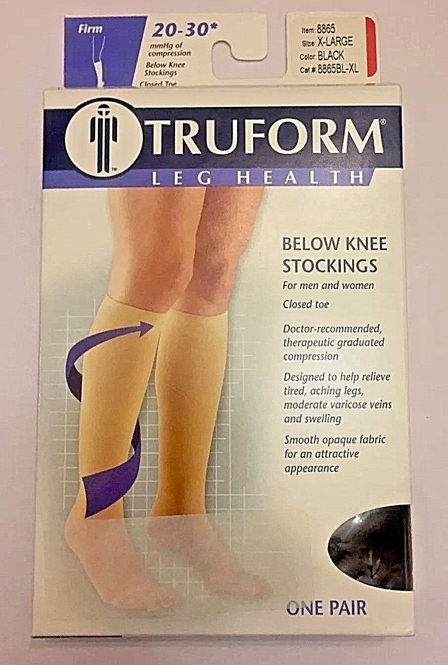 BRAND NEW TRUFORM 8865 Compression Stocking Size XL 20-30 Firm, Black