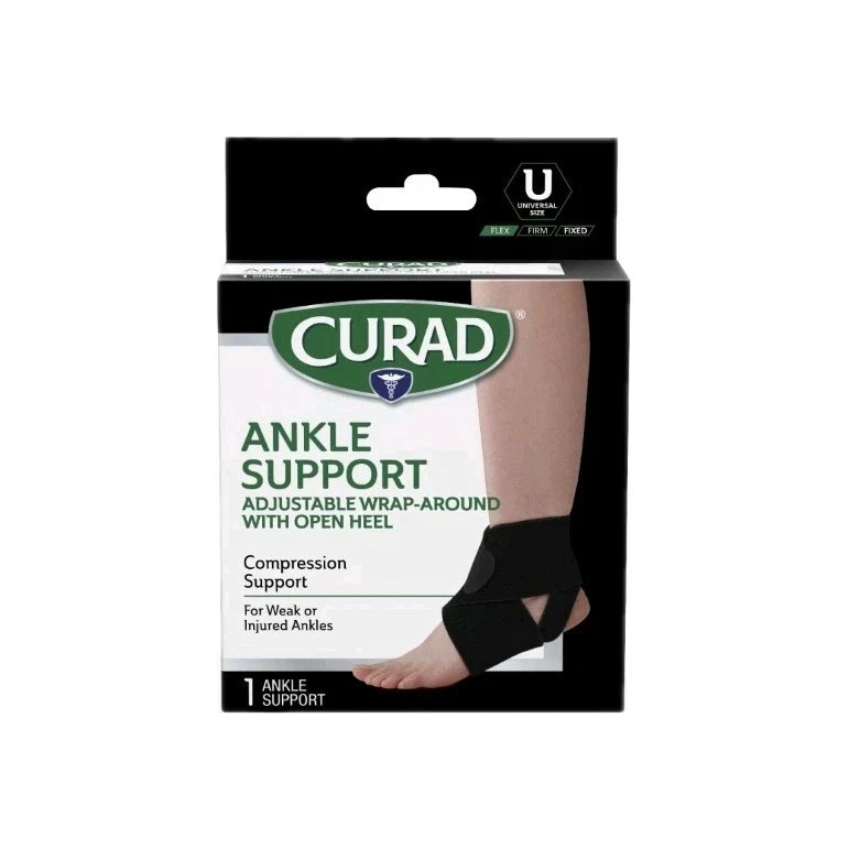 Curad Adjustable Wrap-Around Ankle Support with Open Heel Universal Size