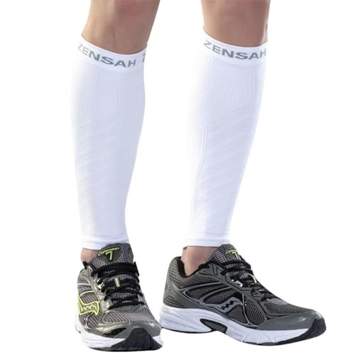 Running Leg Compression Sleeves – Shin Splint, Calf Large-X-Large White