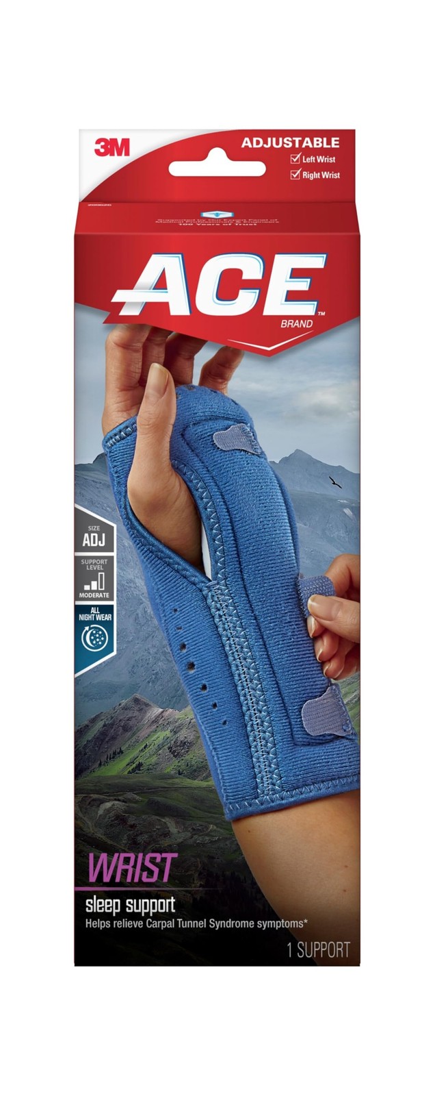 ACE Night Wrist Sleep Support, Adjustable, Blue, Helps Provide Relief from Sy…