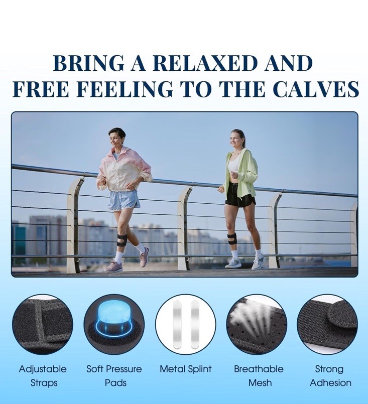 Adjustable Calf/Leg Brace Silicone Pads Metal Splints Pain Relief Black One Size