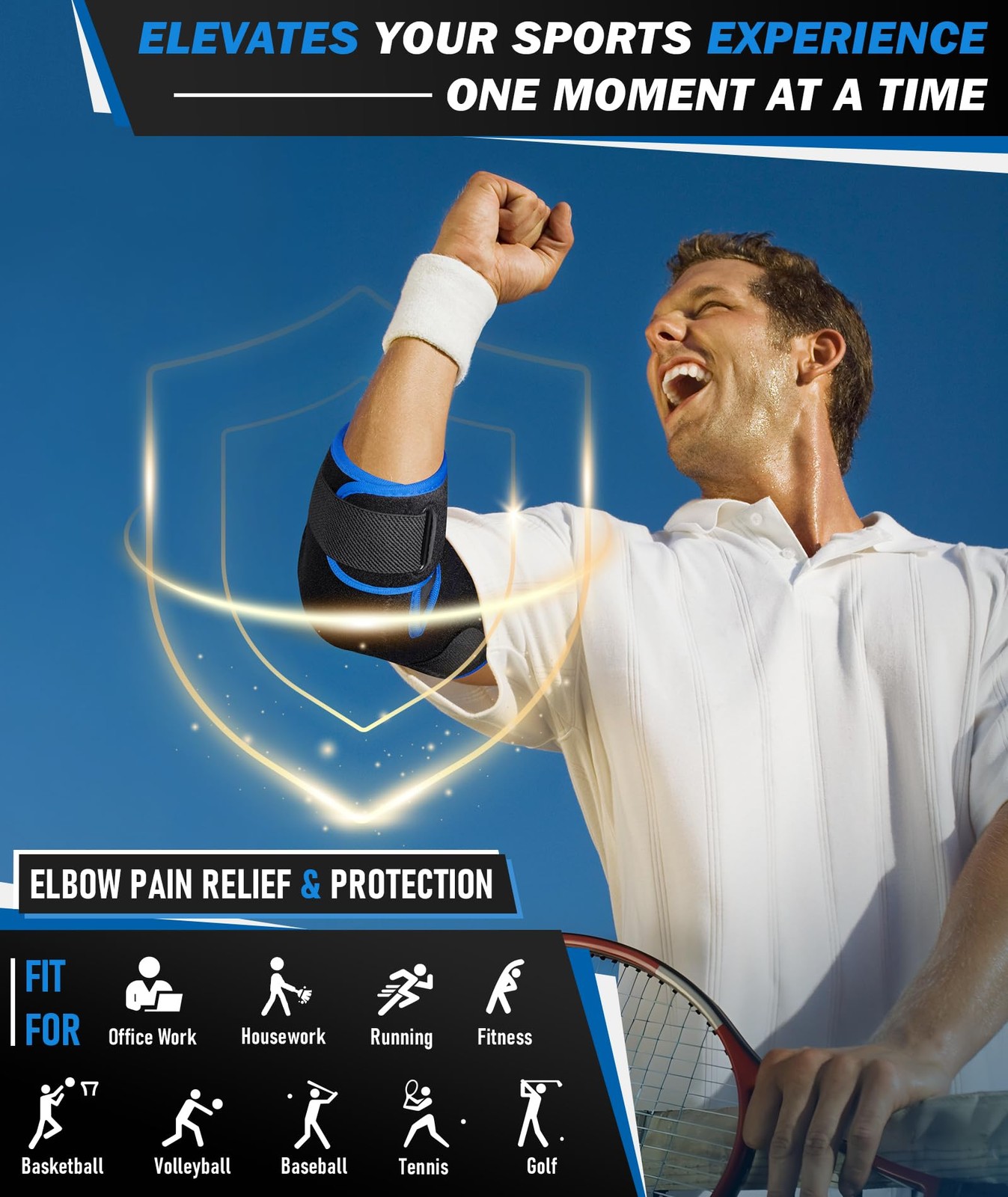 OXYSAIKO Elbow Brace for Tennis & Tendonitis- Adjustable Black