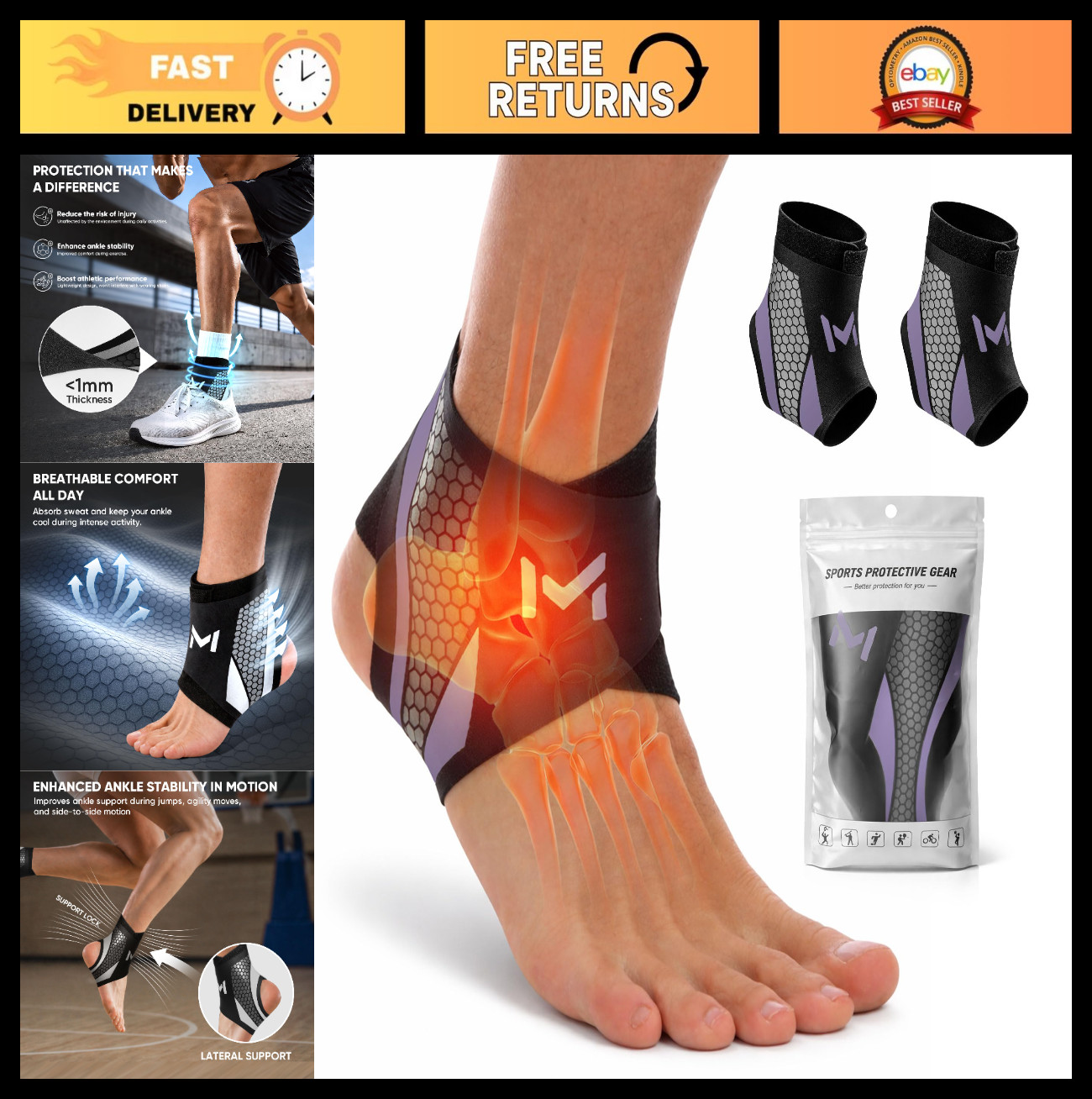 2 Pack Ankle Brace Compression Support – Adjustable, Pain Relief, Injury Recover
