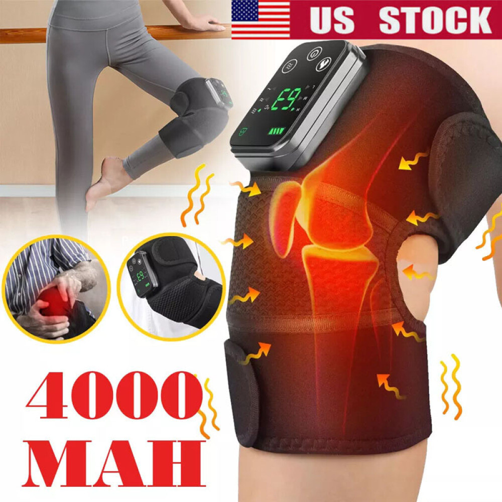 Rechargeable Electric Heating Vibration Knee Joint Brace Leg Therapy Massager US