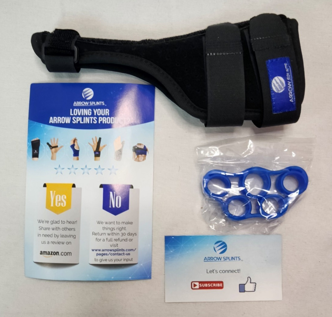 Arrow Splints Thumb Brace Fits Right & Left Hand Thumb Splint + Thumb Exerciser