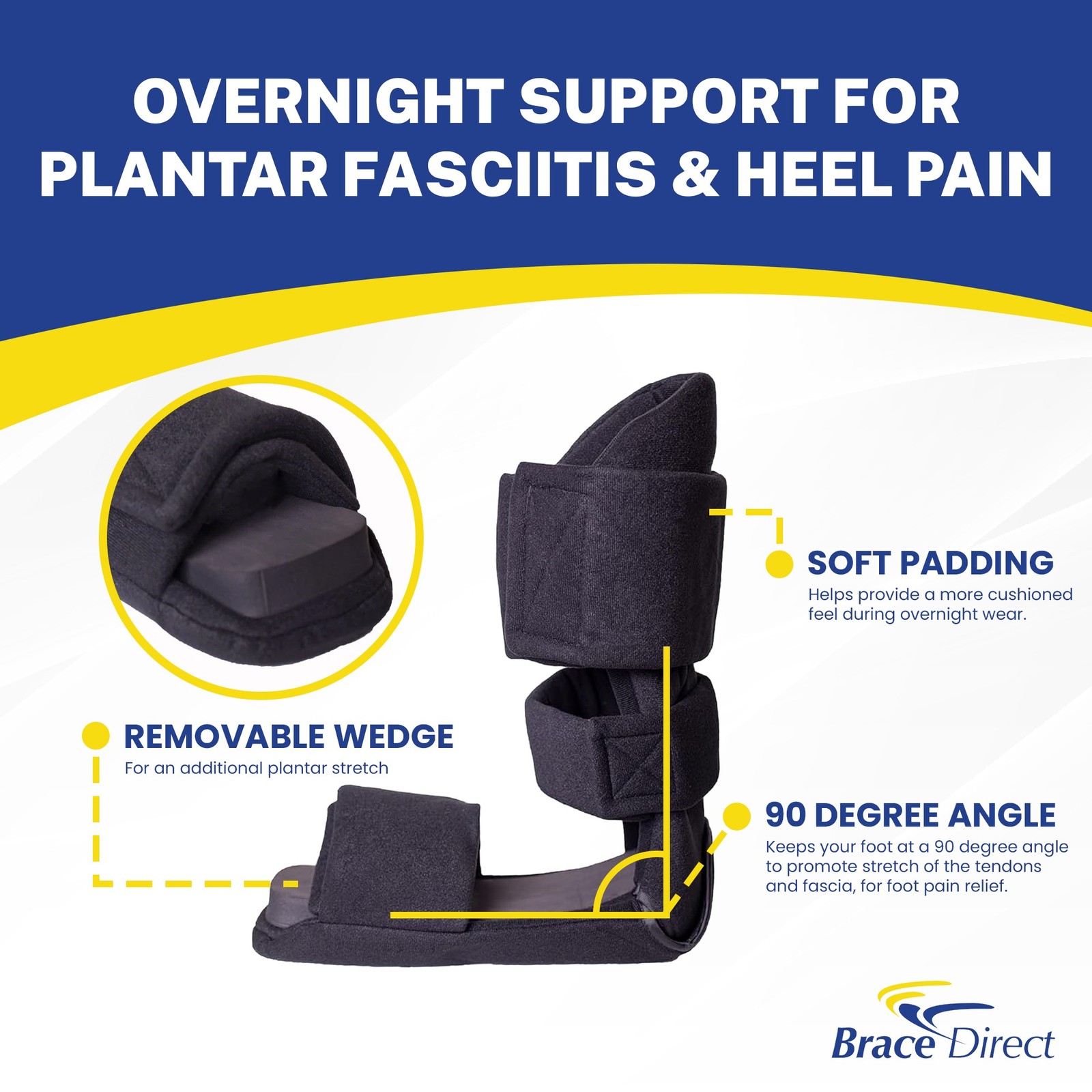 90 Degree Padded Night Sleep Splint for Plantar Fasciitis & Achilles Tendinitis