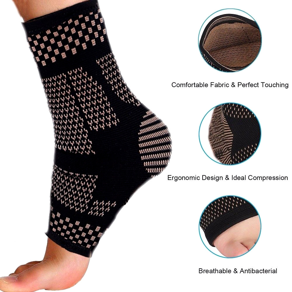 Copper Ankle Support Compression Sleeve Brace Plantar Fasciitis Socks for Sports