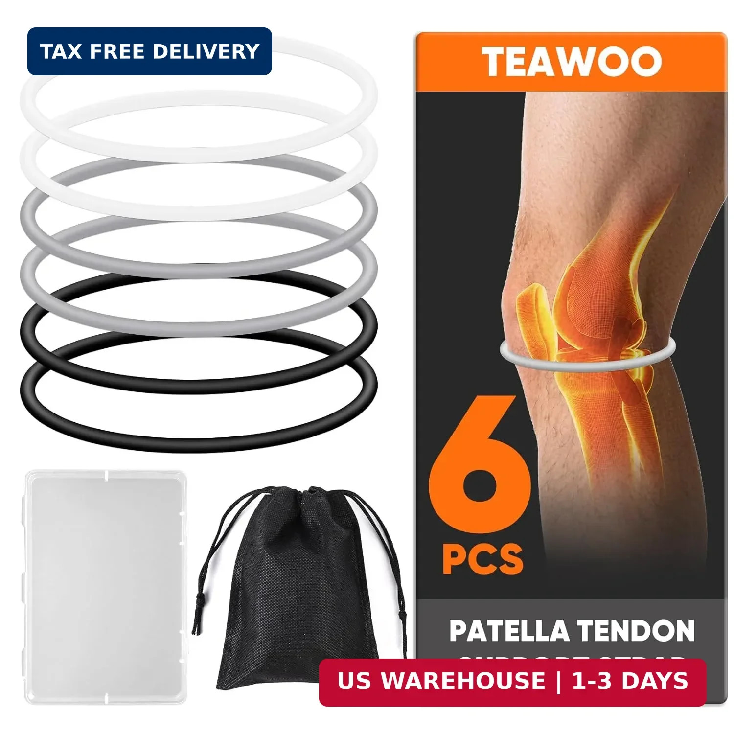 6PCS Patellar Tendon Support Strap (Black/White/Gray, 2 Each), Knee Pain Reli…