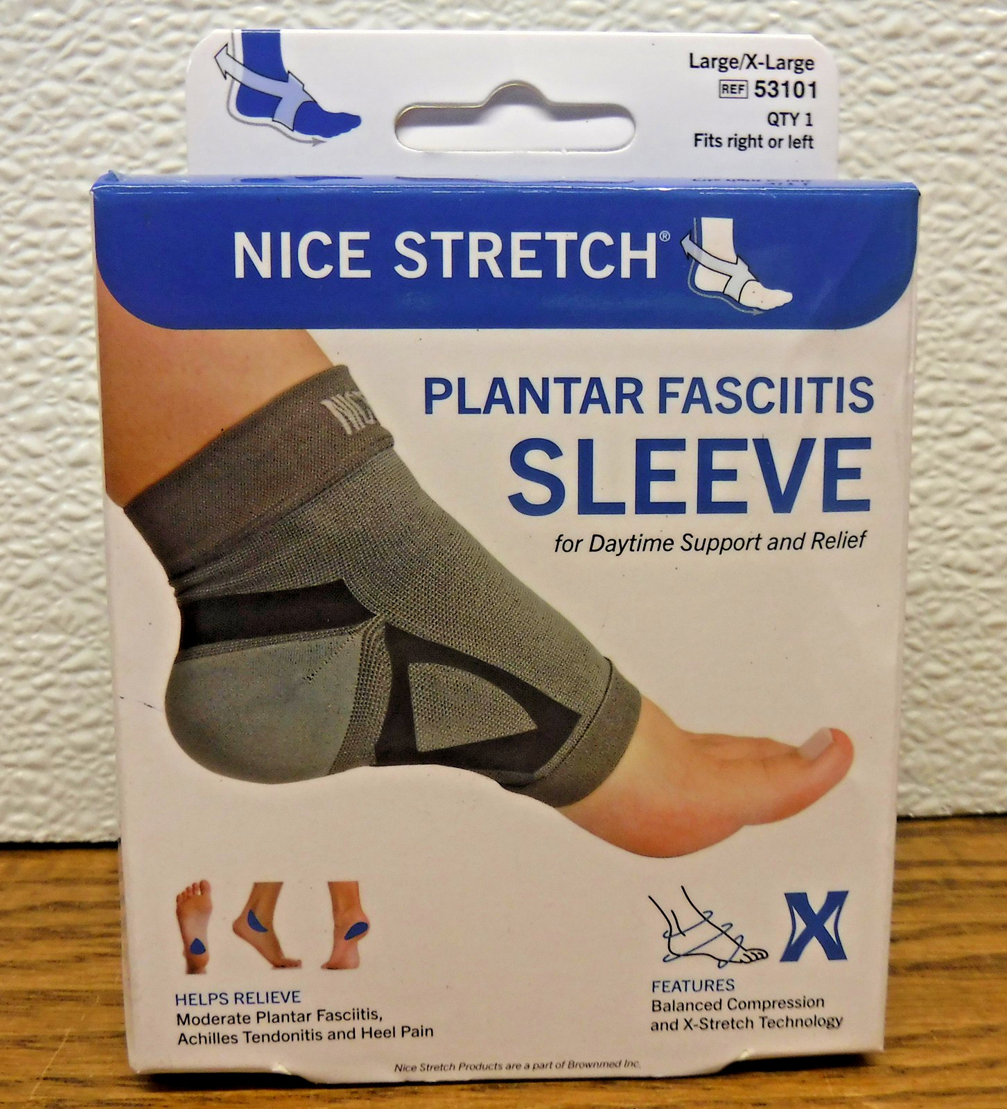 NEW Brownmed Nice Stretch Plantar Fasciitis Sleeve, Large/XL, fits right or left