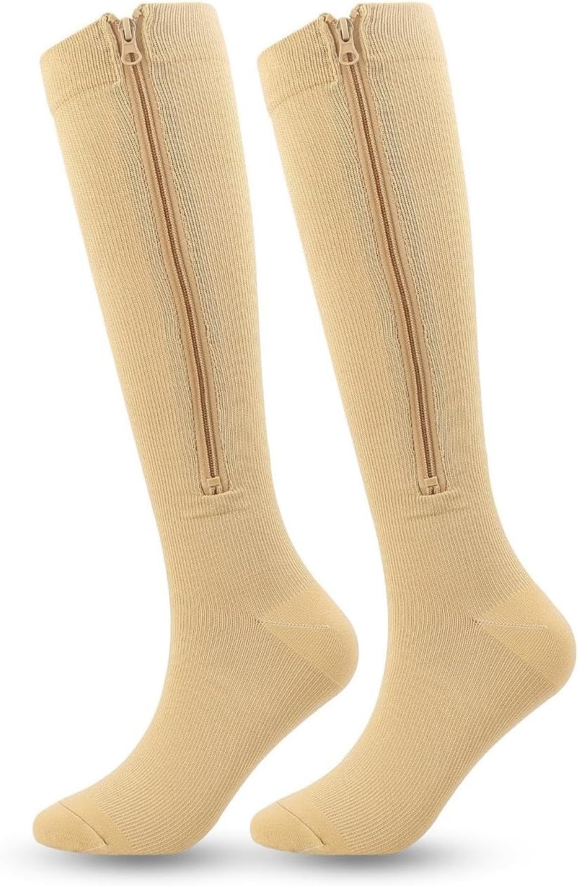 Nylon Zipper Compression Socks Support Graduated Stockings Mens Womens 20-30mmHg