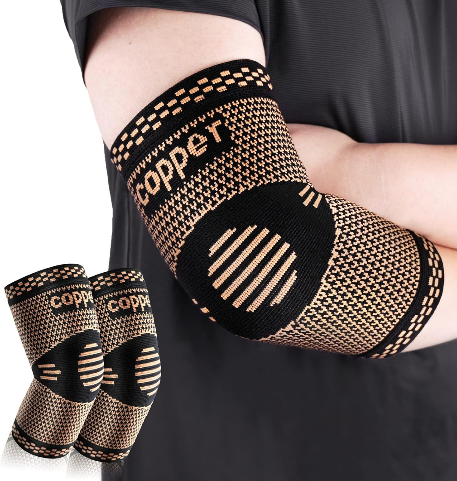 Copper Elbow Sleeve Compression Brace for Tendonitis and Tennis Elbow Support