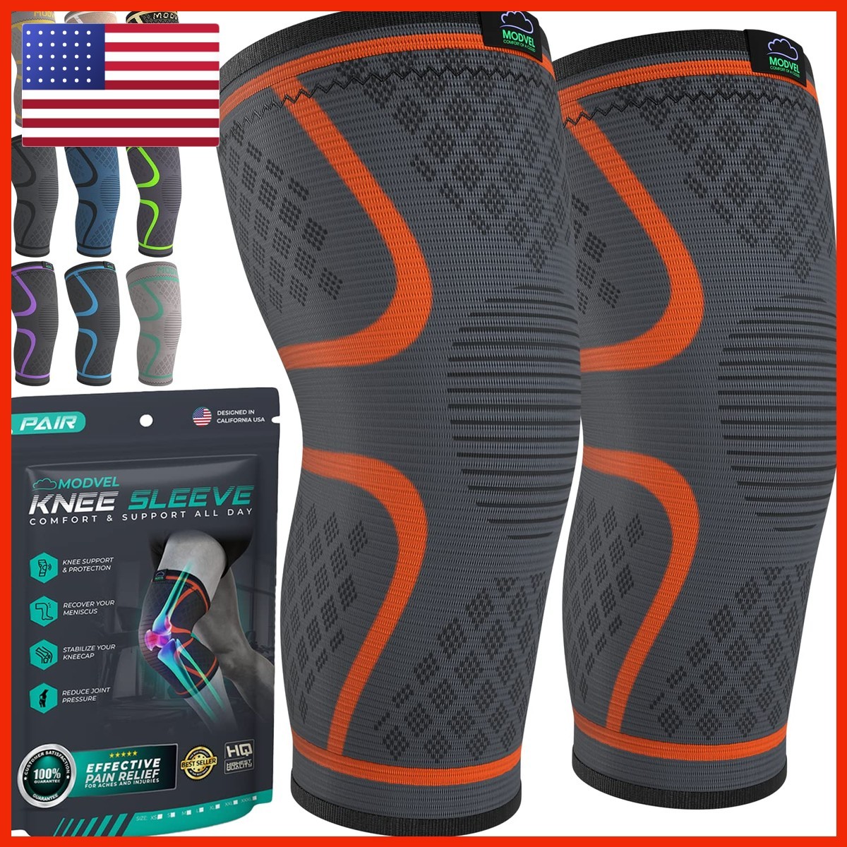 Modvel Compression Knee Brace Women & Men, 2-Pack Knee Brace Running Knee Pain