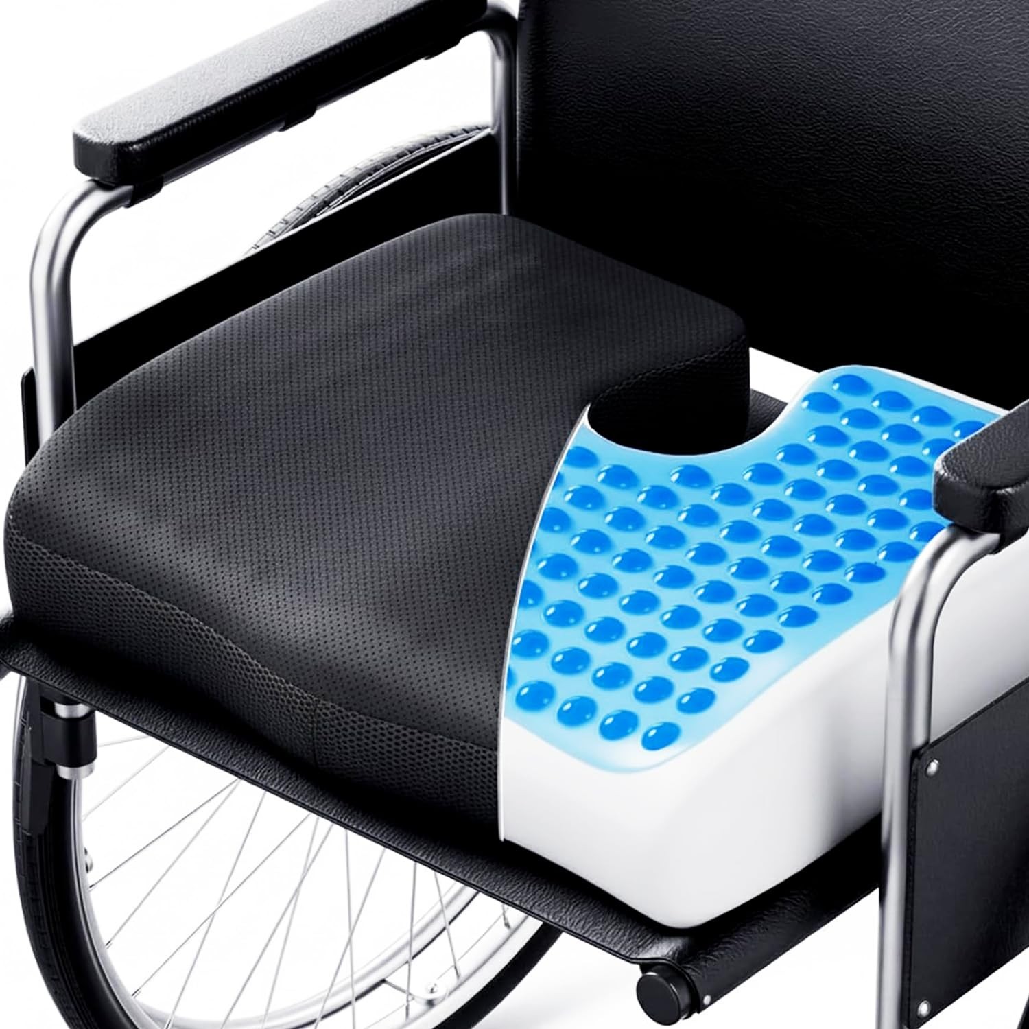 Wheelchair Seat Cushions Cooling, Ergonomic Cushion, Waterproof Black