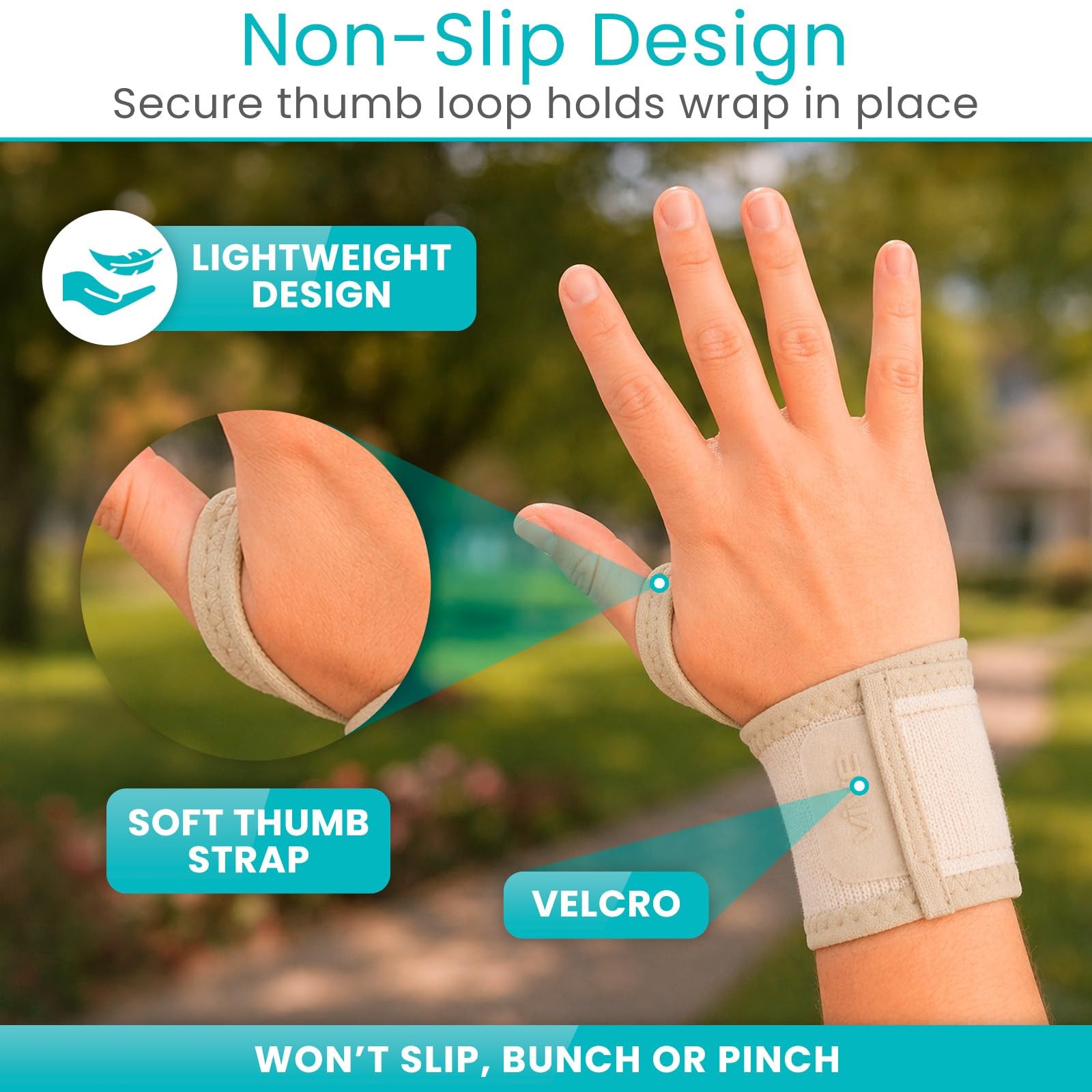 Vive Wrist Wrap Braces (2 Pack) – Tendonitis Support for One Size, Beige