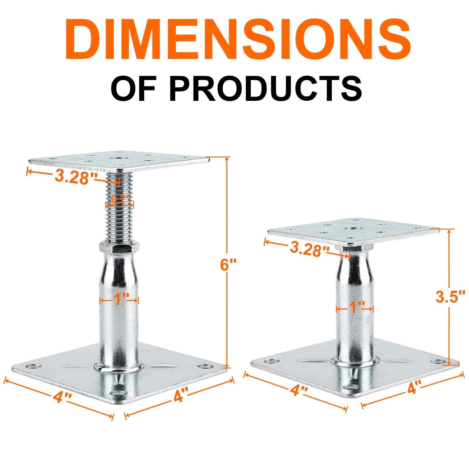 2 Pack Adjustable Support Jacks for Decks & Floors, Post Stabilizer 3.5″ to 6