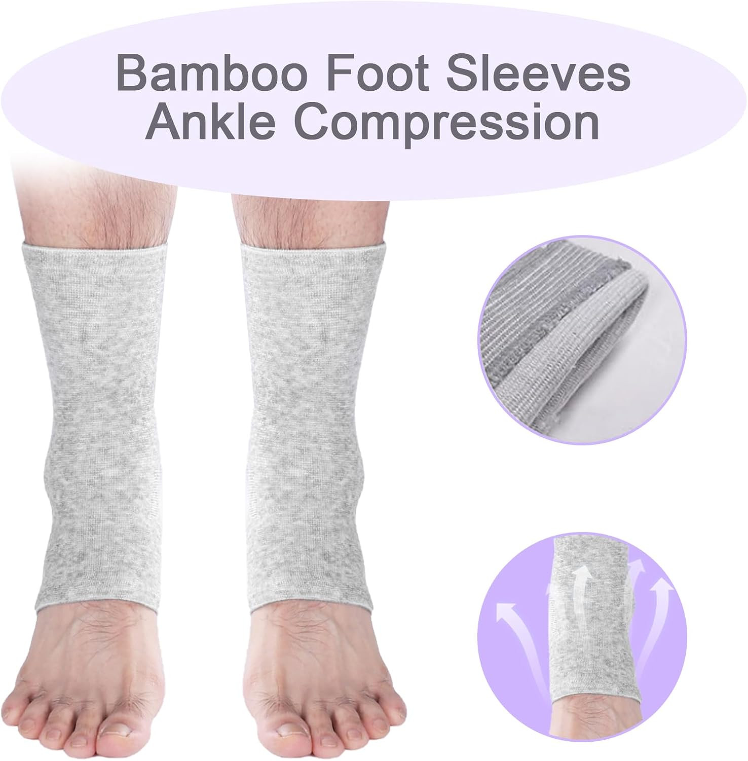 2 Pairs of Compress Bamboo Foot Sleeves,Keep Warm Bamboo Ankle Socks Foot Sleeve
