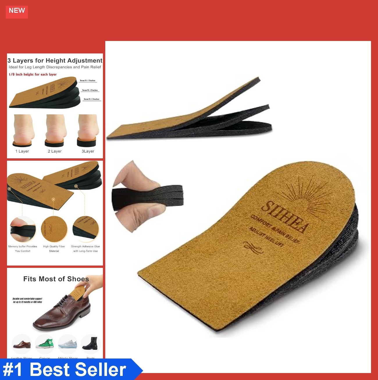 Adjustable Heel Lifts Inserts 1/8 Inch Height Increase for Pain Relief Plantar