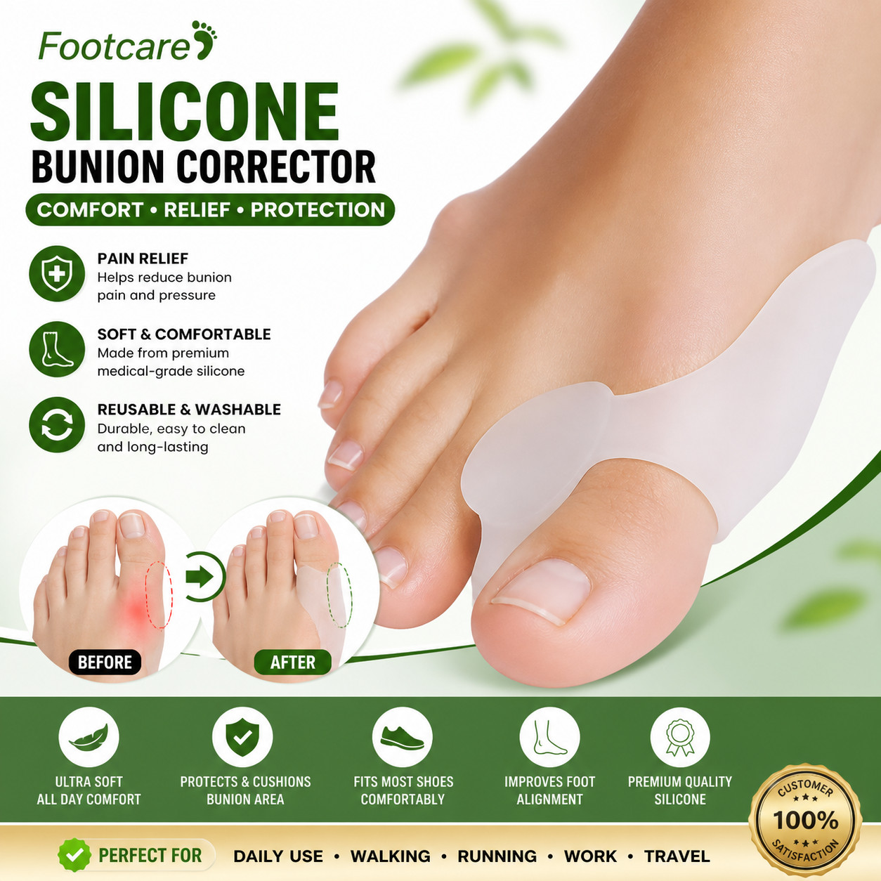 Silicone Gel Toe Separator & Bunion Corrector – Little Toe Protector Thumb Valgu