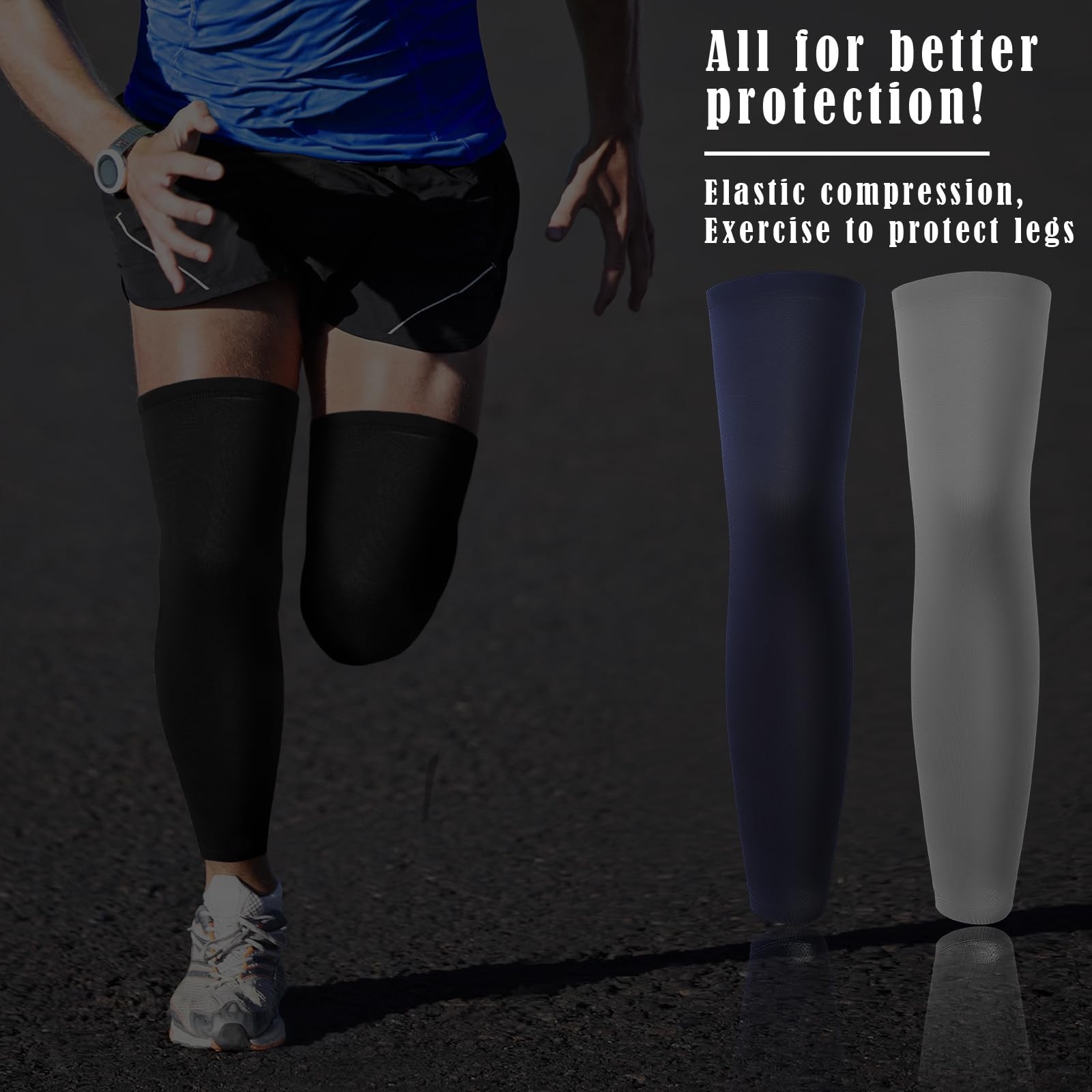 2 Pairs Full Length Compression Leg Sleeves for Men Women Sports Cycling Running