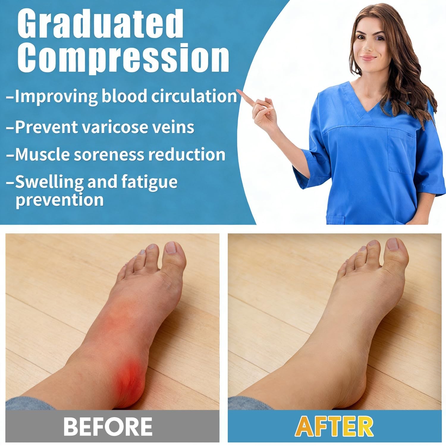 Copper Compression Socks 8 Pack for Men & Women – Knee High 15-20mmHg Support fo