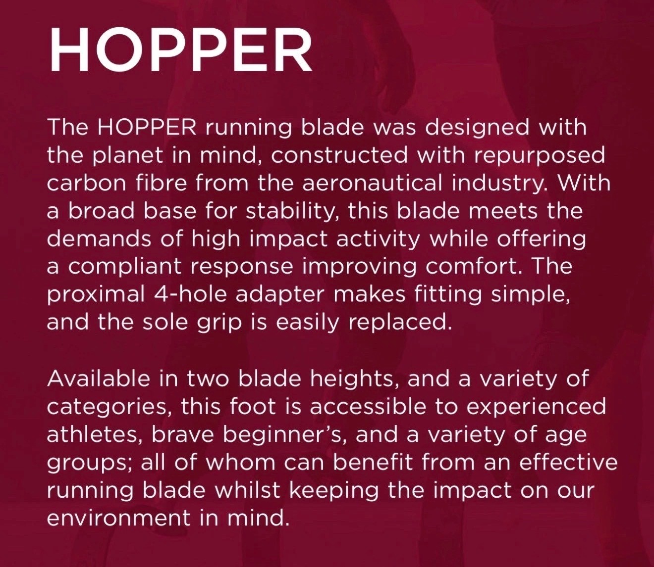 PROTEOR Hopper Prosthetic running blade. Short height version. Category PL
