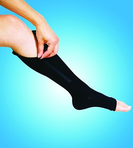 Zip Sox Compression Socks S M Black Pair Zip Closure Support Stockings Nylon Spa