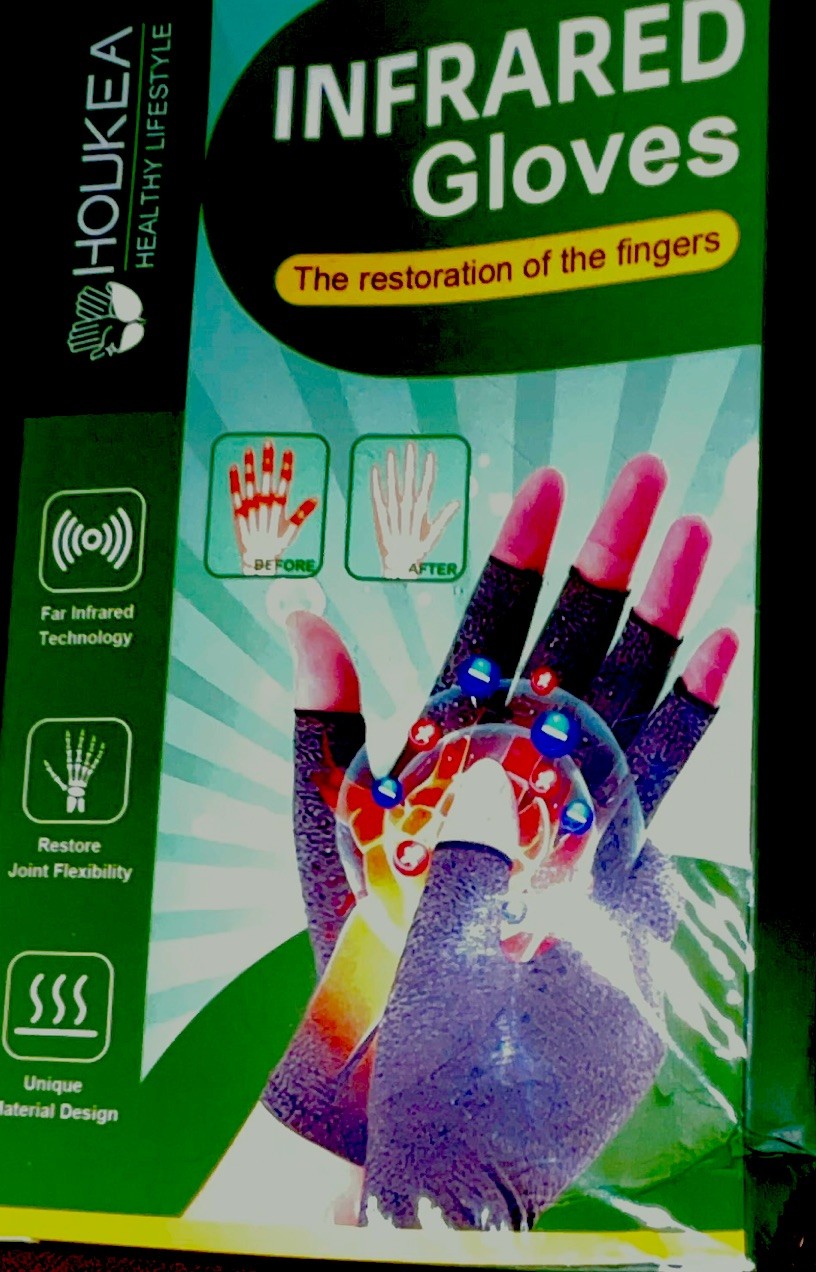 HOUKEA Far Infrared Compression Gloves, Size L, Black, Hand/Wrist Unisex