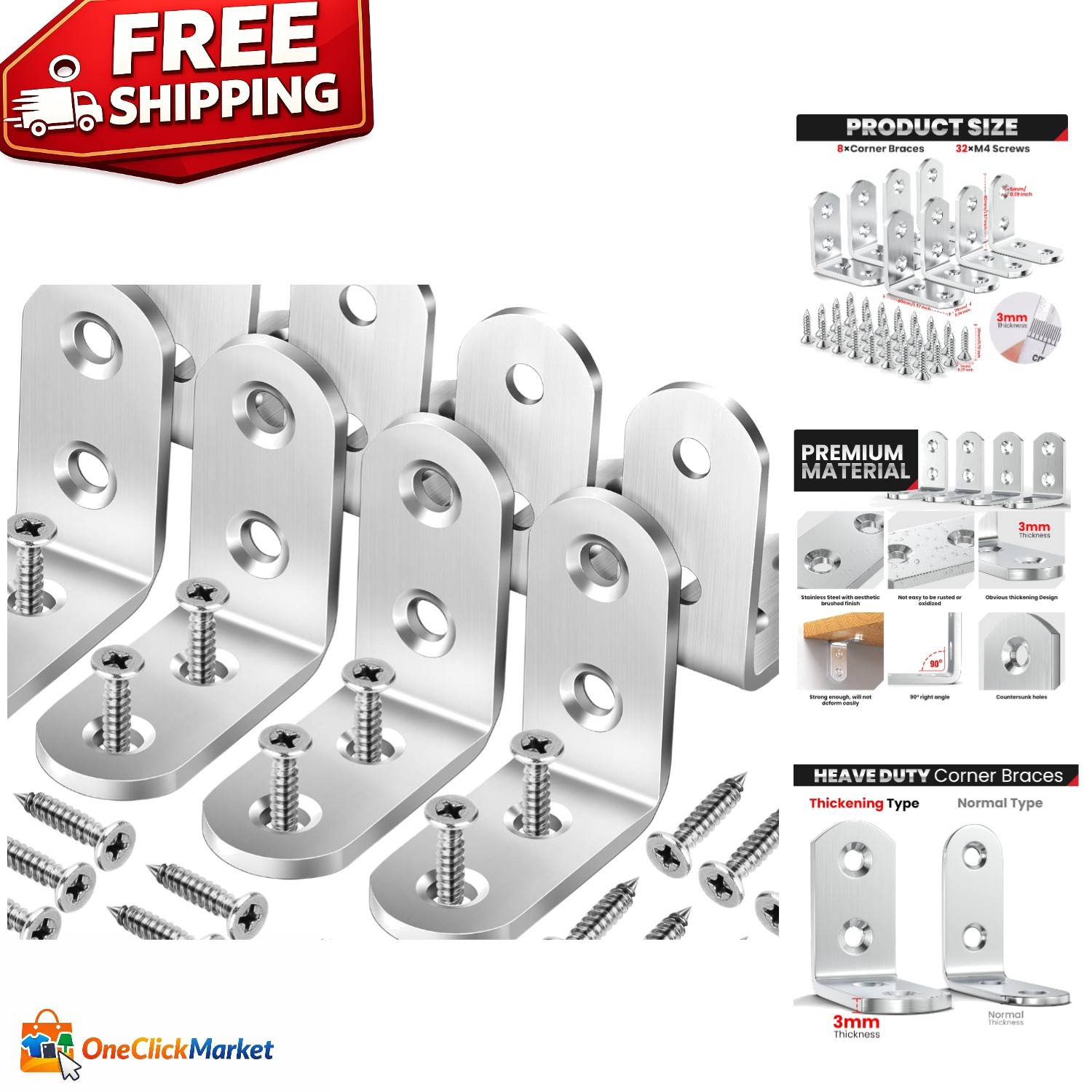 Stainless Steel Corner Braces – 90 Degree Wall Brackets for Furniture Stability