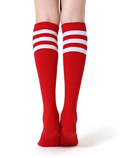 Women’s Knee High Socks Outdoor Sport Athletic Socks Casual One Size Red+white