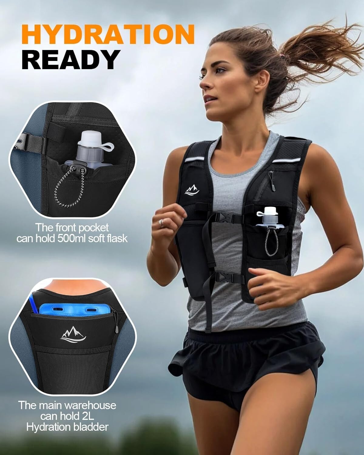 Chaleco para correr con botella blanda de 2L para mujeres y hombres