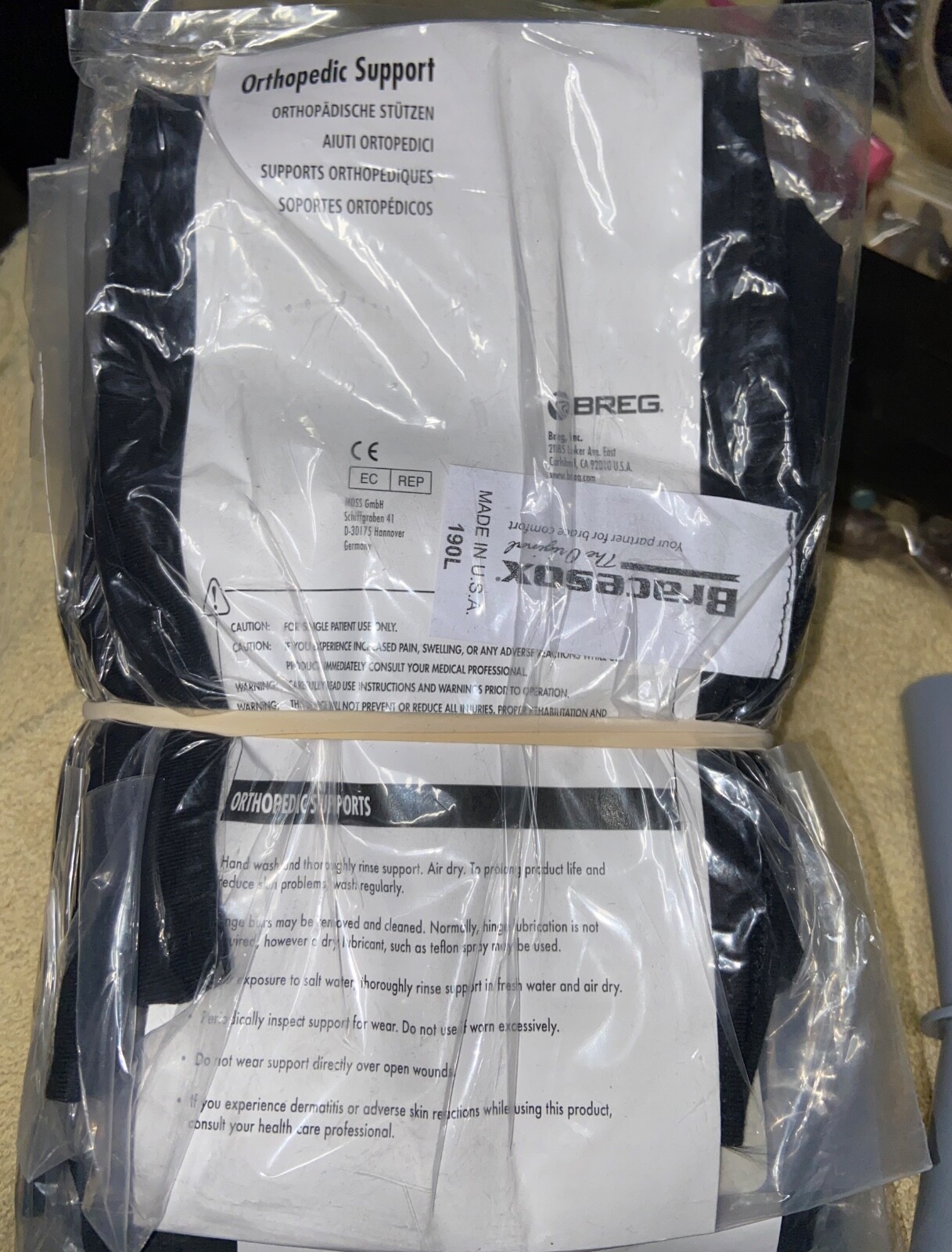 BREG (#09854) UNDERSLEEVE Brace Functional Cotton Knee , Large Black Lot Of 2