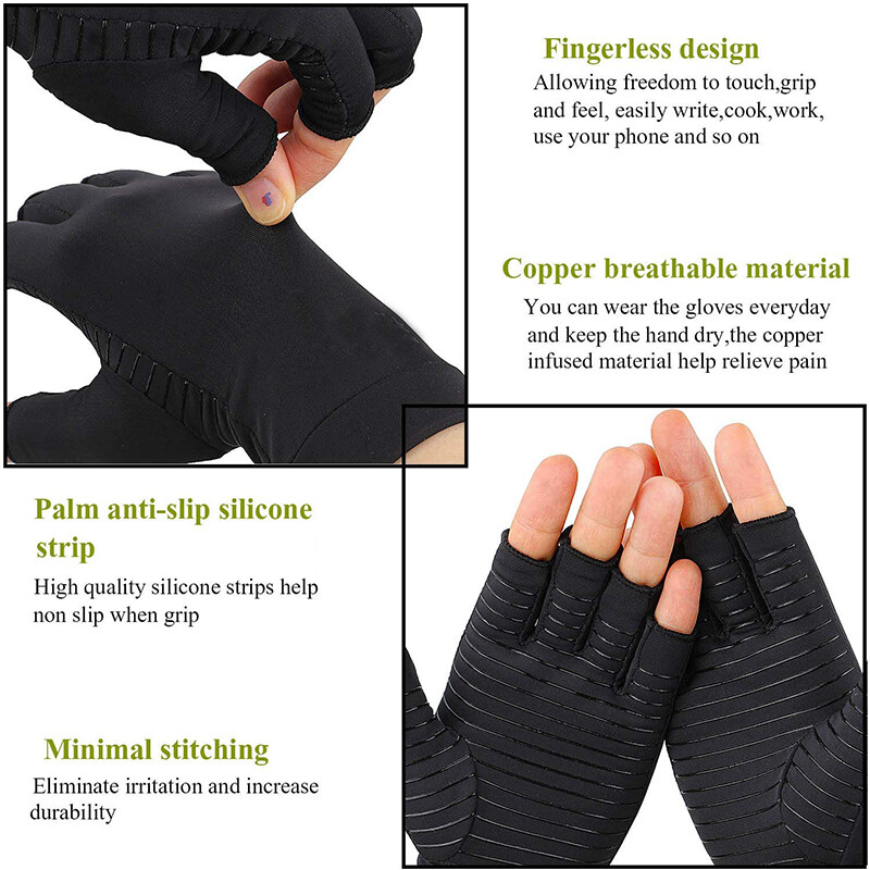 Copper Compression Gloves Hand Brace Support Arthritis Work Rheumatoid Relief US