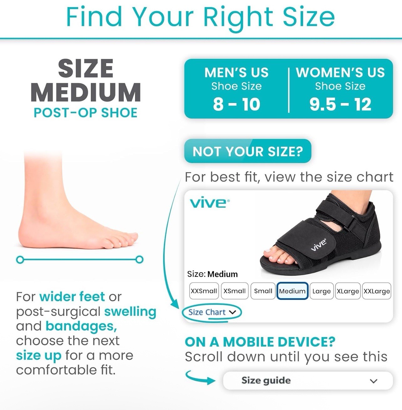Vive Open Toe Square Toe Post Op Shoe Fracture Medical Shoe Unisex Size Medium
