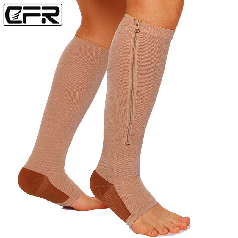 Pair Open Toe Zipper Compression Socks Calf Knee High Graduated Support Stock