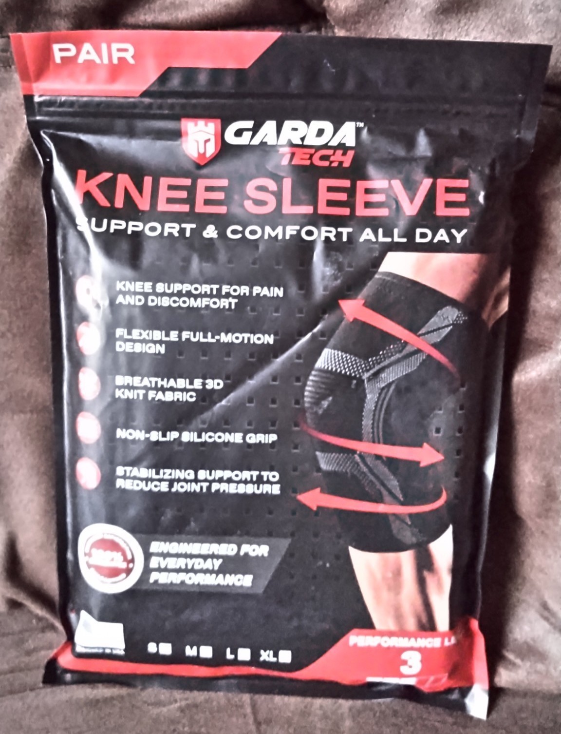 Knee Compression Sleeves 2 Pack – Adult Large – Garda Tech – Pair – Black