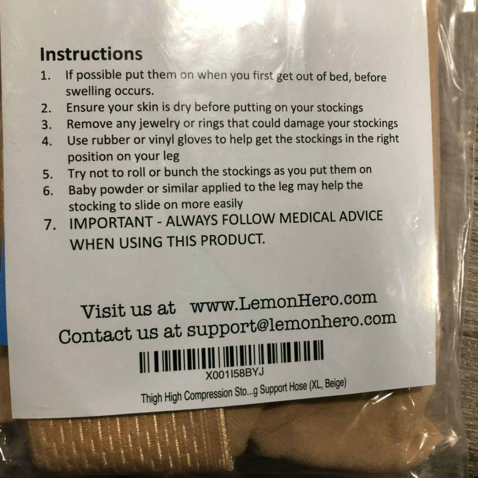 Lemon Hero Thigh High Compression Stockings with Open Toe Leg Support, Beige XL