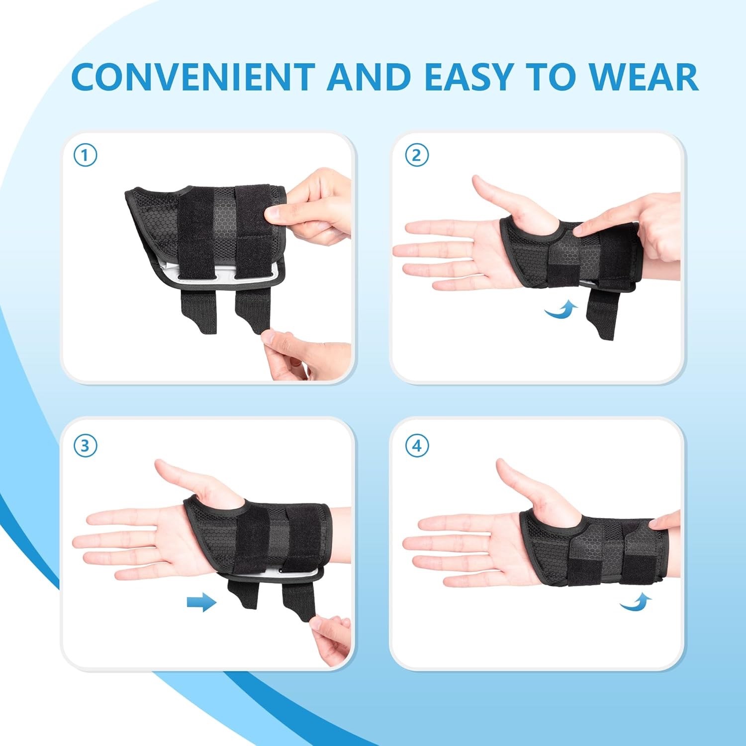 Carpal Tunnel Wrist Brace with Wrist Support – Light Gray on Black, Right, Large